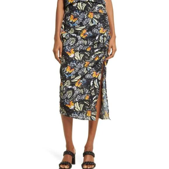 Nordstrom Area Stars Butterfly Midi Skirt Side Slit Ruched‎ - Picture 1 of 5